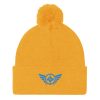 Aqua Embroidered Logo Pom-Pom Beanie | Single-Layer