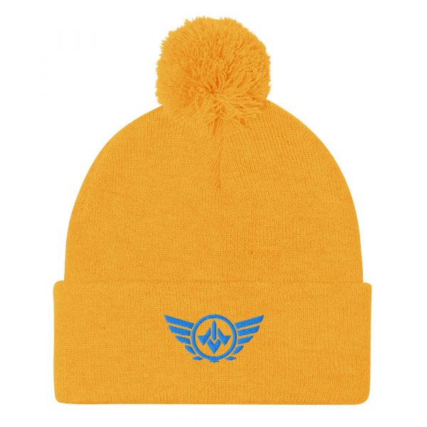 Aqua Embroidered Logo Pom-Pom Beanie | Single-Layer