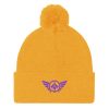 pom-pom-knit-cap-gold-front-68b8b1a701a37.jpg Purple Embroidered Logo Pom-Pom Beanie | Single-Layer