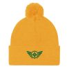 Kelly Green Embroidered Logo Pom-Pom Beanie | Single-Layer