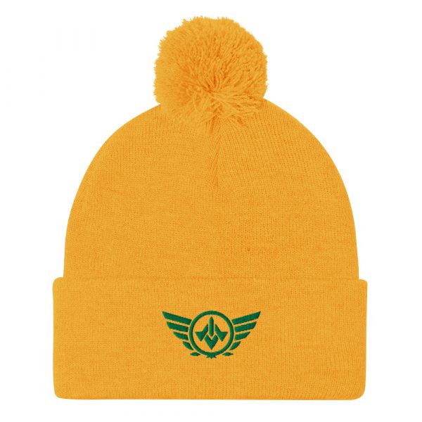Kelly Green Embroidered Logo Pom-Pom Beanie | Single-Layer