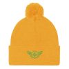 Kiwi Green Embroidered Logo Pom-Pom Beanie | Single-Layer