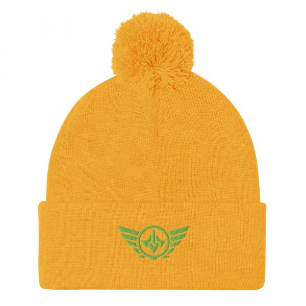 Kiwi Green Embroidered Logo Pom-Pom Beanie | Single-Layer