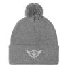 pom-pom-knit-cap-heather-grey-front-68b8adabbc18a.jpg White Embroidered Logo Pom-Pom Beanie | Single-Layer