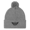 pom-pom-knit-cap-heather-grey-front-68b8adec96fcd.jpg Black Embroidered Logo Pom-Pom Beanie | Single-Layer