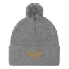 pom-pom-knit-cap-heather-grey-front-68b8ae2876618.jpg Old Gold Embroidered Logo Pom-Pom Beanie | Single-Layer