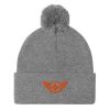 pom-pom-knit-cap-heather-grey-front-68b8ae7a36833.jpg Orange Embroidered Logo Pom-Pom Beanie | Single-Layer