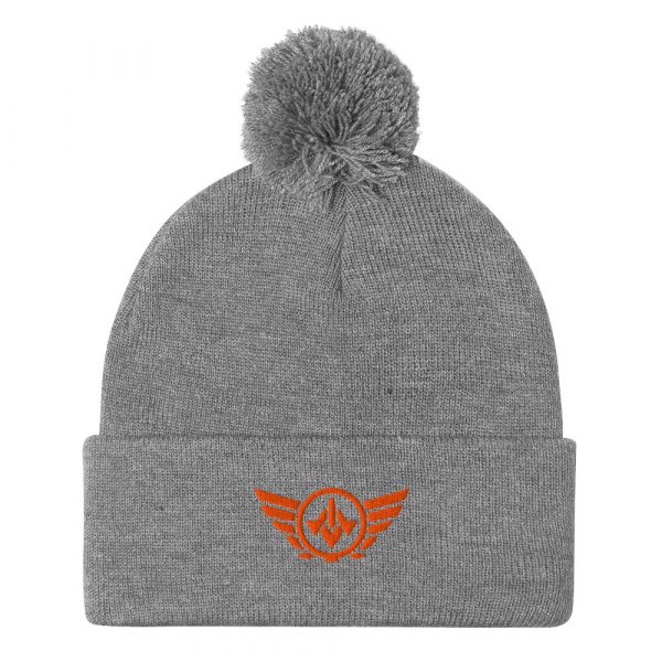 pom-pom-knit-cap-heather-grey-front-68b8ae7a36833.jpg Orange Embroidered Logo Pom-Pom Beanie | Single-Layer