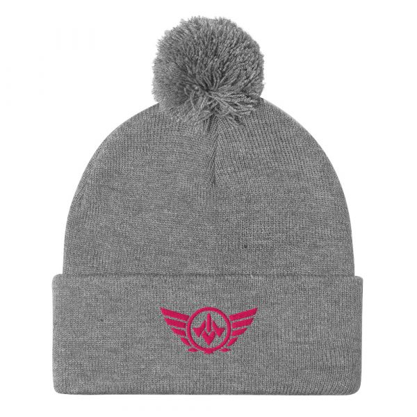 pom-pom-knit-cap-heather-grey-front-68b8aea0572a1.jpg Flamingo Embroidered Logo Pom-Pom Beanie | Single-Layer