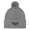 Navy Embroidered Logo Pom-Pom Beanie | Single-Layer