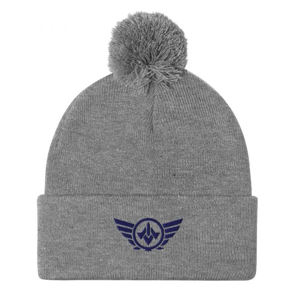 Navy Embroidered Logo Pom-Pom Beanie | Single-Layer