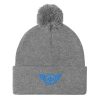 Aqua Embroidered Logo Pom-Pom Beanie | Single-Layer