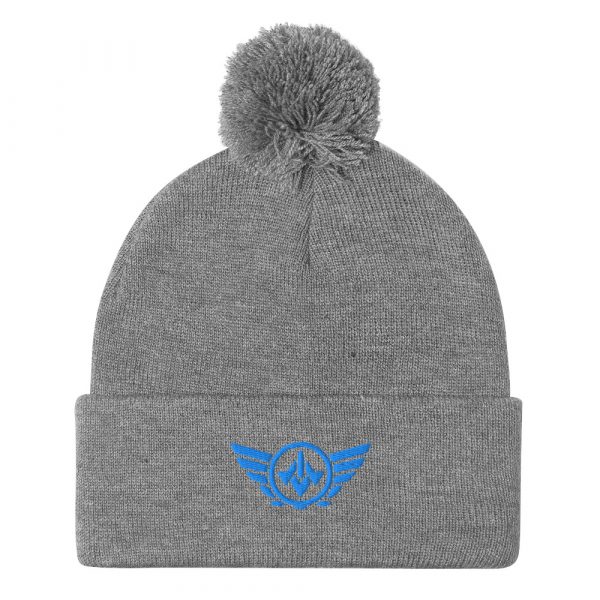 Aqua Embroidered Logo Pom-Pom Beanie | Single-Layer