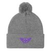 pom-pom-knit-cap-heather-grey-front-68b8b1a7019c7.jpg Purple Embroidered Logo Pom-Pom Beanie | Single-Layer