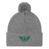 Kelly Green Embroidered Logo Pom-Pom Beanie | Single-Layer