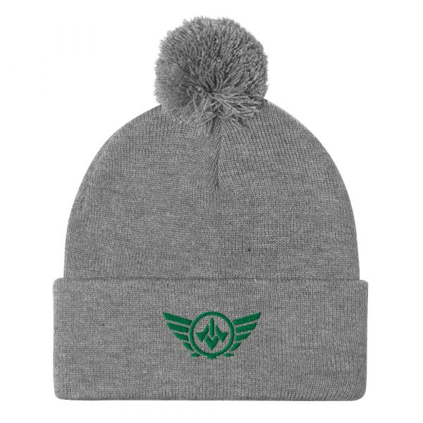 Kelly Green Embroidered Logo Pom-Pom Beanie | Single-Layer