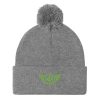 Kiwi Green Embroidered Logo Pom-Pom Beanie | Single-Layer