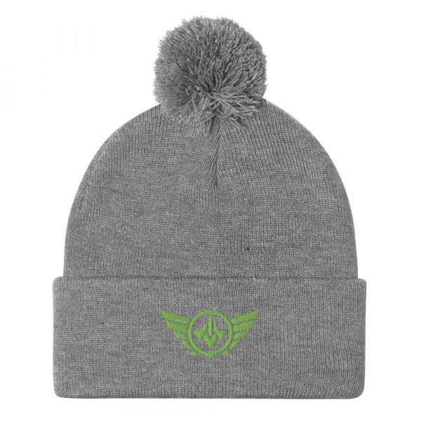 Kiwi Green Embroidered Logo Pom-Pom Beanie | Single-Layer