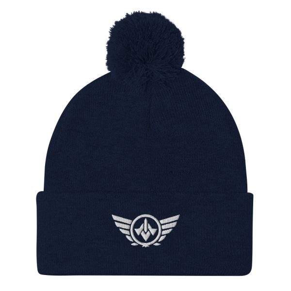 pom-pom-knit-cap-navy-front-68b8adabbbd91.jpg White Embroidered Logo Pom-Pom Beanie | Single-Layer
