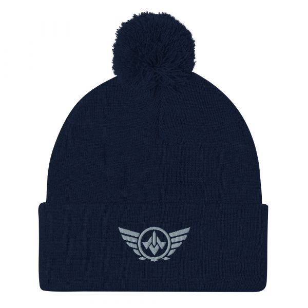 pom-pom-knit-cap-navy-front-68b8ae07bf45b.jpg Grey Embroidered Logo Pom-Pom Beanie | Single-Layer