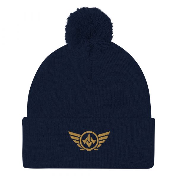 pom-pom-knit-cap-navy-front-68b8ae2876212.jpg Old Gold Embroidered Logo Pom-Pom Beanie | Single-Layer