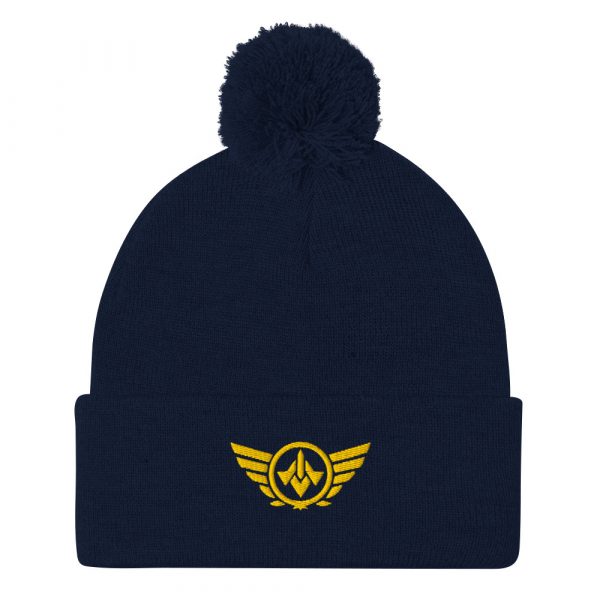 Gold Embroidered Logo Pom-Pom Beanie | Single-Layer