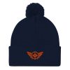 pom-pom-knit-cap-navy-front-68b8ae7a3645d.jpg Orange Embroidered Logo Pom-Pom Beanie | Single-Layer