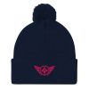 pom-pom-knit-cap-navy-front-68b8aea056b53.jpg Flamingo Embroidered Logo Pom-Pom Beanie | Single-Layer