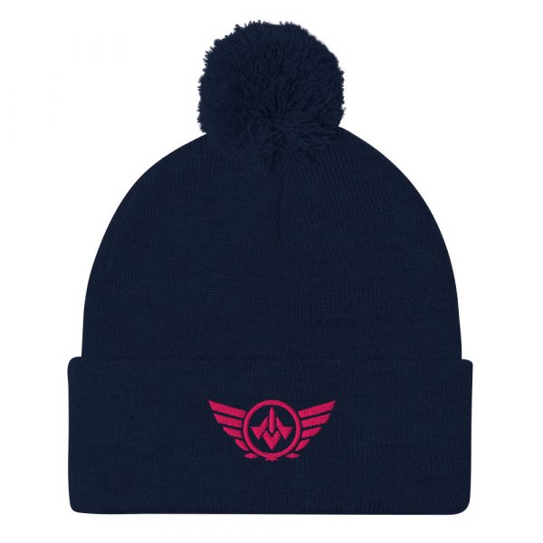 pom-pom-knit-cap-navy-front-68b8aea056b53.jpg Flamingo Embroidered Logo Pom-Pom Beanie | Single-Layer