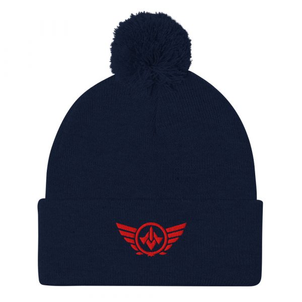 pom-pom-knit-cap-navy-front-68b8b06156c26.jpg Red Embroidered Logo Pom-Pom Beanie | Single-Layer