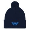 Aqua Embroidered Logo Pom-Pom Beanie | Single-Layer