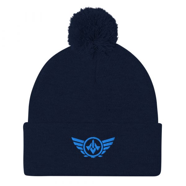 Aqua Embroidered Logo Pom-Pom Beanie | Single-Layer