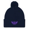 pom-pom-knit-cap-navy-front-68b8b1a7015cb.jpg Purple Embroidered Logo Pom-Pom Beanie | Single-Layer