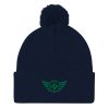 Kelly Green Embroidered Logo Pom-Pom Beanie | Single-Layer