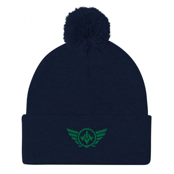 Kelly Green Embroidered Logo Pom-Pom Beanie | Single-Layer