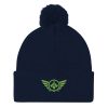 Kiwi Green Embroidered Logo Pom-Pom Beanie | Single-Layer