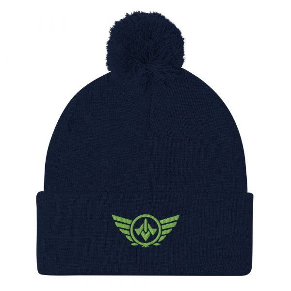 Kiwi Green Embroidered Logo Pom-Pom Beanie | Single-Layer