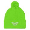 pom-pom-knit-cap-neon-green-front-68b8adabbc26e.jpg White Embroidered Logo Pom-Pom Beanie | Single-Layer