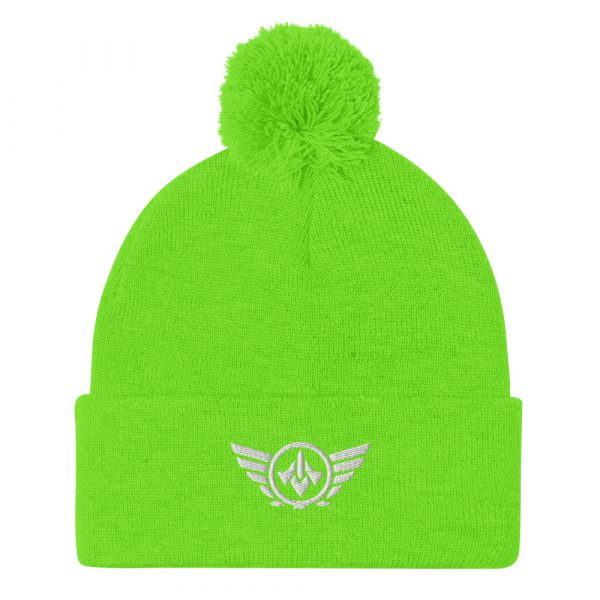 pom-pom-knit-cap-neon-green-front-68b8adabbc26e.jpg White Embroidered Logo Pom-Pom Beanie | Single-Layer