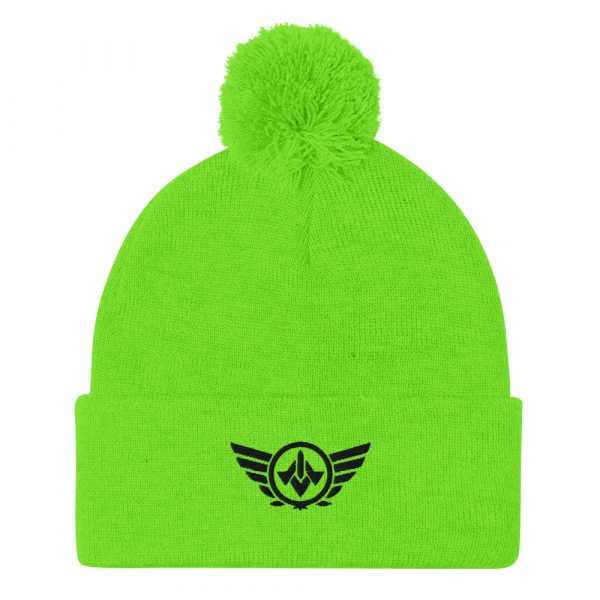 pom-pom-knit-cap-neon-green-front-68b8adec97187.jpg Black Embroidered Logo Pom-Pom Beanie | Single-Layer