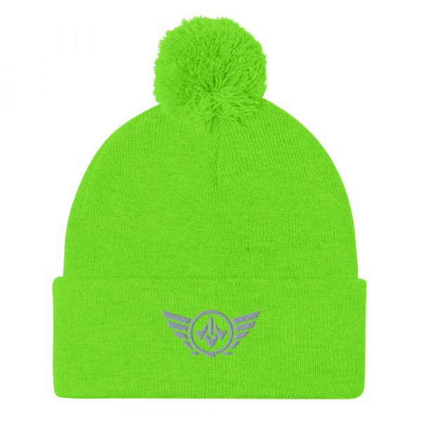 pom-pom-knit-cap-neon-green-front-68b8ae07bf815.jpg Grey Embroidered Logo Pom-Pom Beanie | Single-Layer