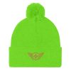 pom-pom-knit-cap-neon-green-front-68b8ae28766f9.jpg Old Gold Embroidered Logo Pom-Pom Beanie | Single-Layer