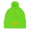 Gold Embroidered Logo Pom-Pom Beanie | Single-Layer