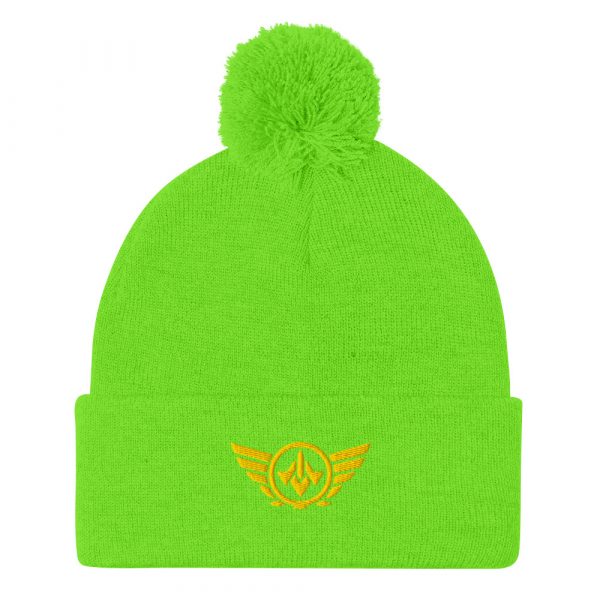 Gold Embroidered Logo Pom-Pom Beanie | Single-Layer