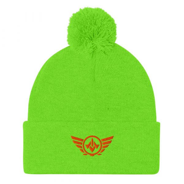 pom-pom-knit-cap-neon-green-front-68b8ae7a3690c.jpg Orange Embroidered Logo Pom-Pom Beanie | Single-Layer
