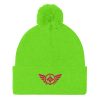 pom-pom-knit-cap-neon-green-front-68b8aea05745b.jpg Flamingo Embroidered Logo Pom-Pom Beanie | Single-Layer