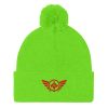 pom-pom-knit-cap-neon-green-front-68b8b06156fe8.jpg Red Embroidered Logo Pom-Pom Beanie | Single-Layer