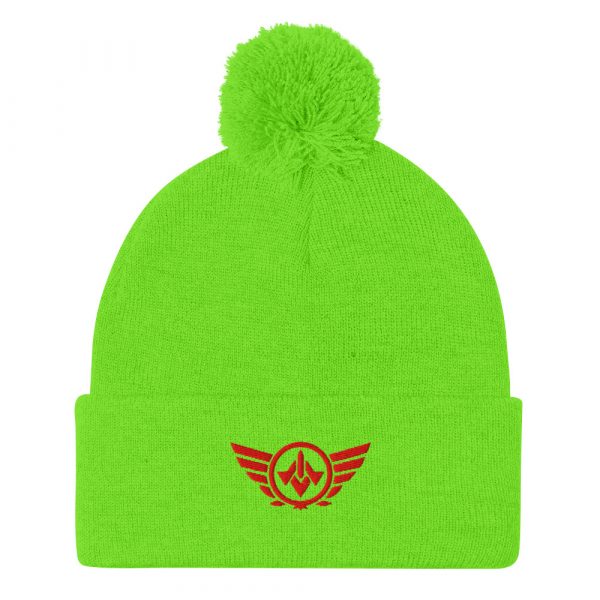 pom-pom-knit-cap-neon-green-front-68b8b06156fe8.jpg Red Embroidered Logo Pom-Pom Beanie | Single-Layer