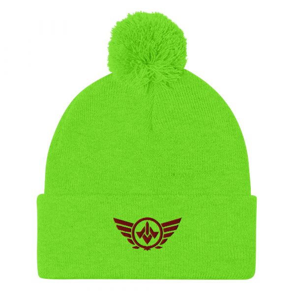 pom-pom-knit-cap-neon-green-front-68b8b07ecf645.jpg Maroon Embroidered Logo Pom-Pom Beanie | Single-Layer