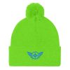 Aqua Embroidered Logo Pom-Pom Beanie | Single-Layer